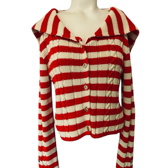 Zara Red & White Striped Knit Cardigan – Size M - Picture 2 of 9